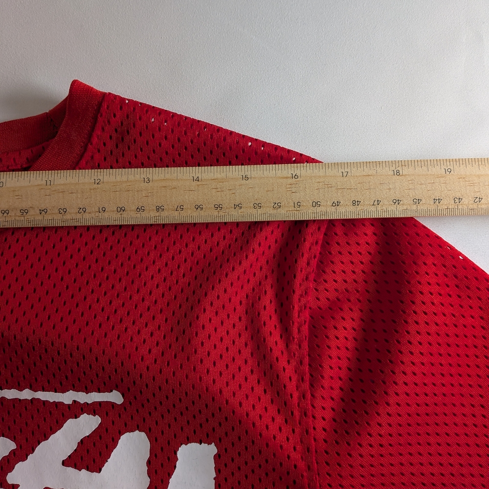 Stussy Mesh T-Shirt Men's S Red White City Logo Streetwear Jersey Tee - Picture 3 of 7